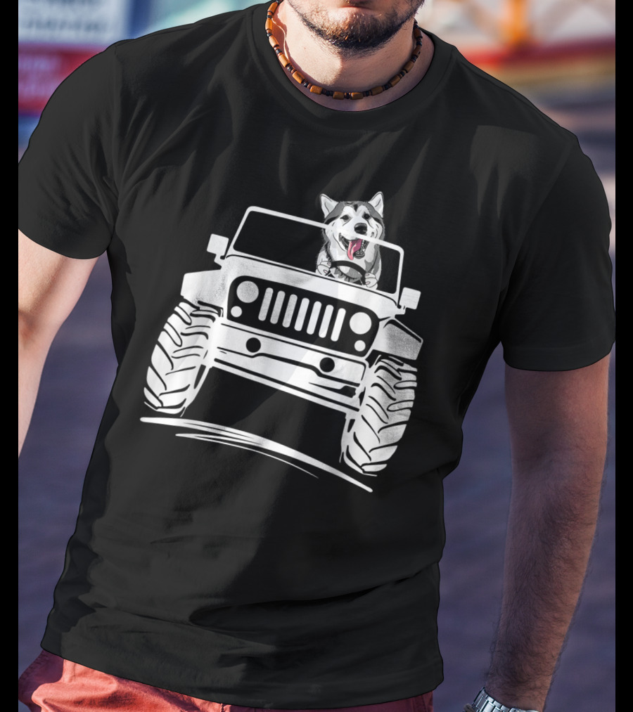 Siberian Husky Off-Road Adventure Jeep Enthusiasts T-Shirt