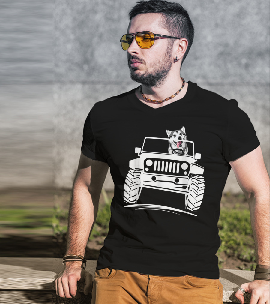 Siberian Husky Off-Road Adventure Jeep Enthusiasts T-Shirt