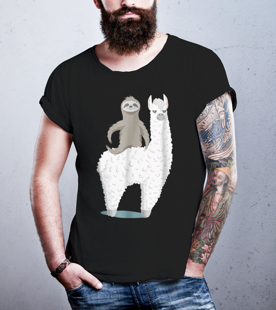 Sloth Joyfully Riding A White Llama T-Shirt