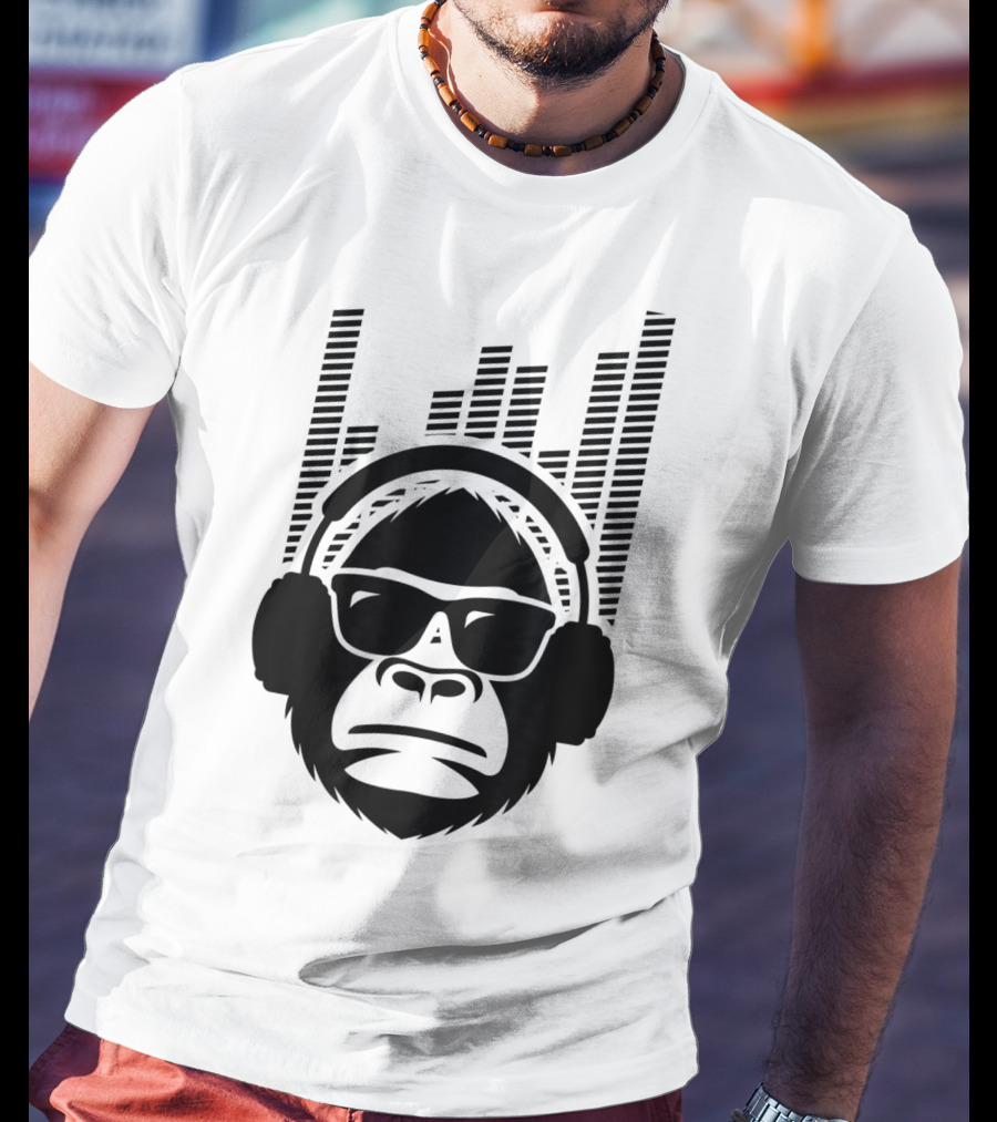 Solid Jammin Monkey Rockin Headphones Shades Music Vibes T-Shirt