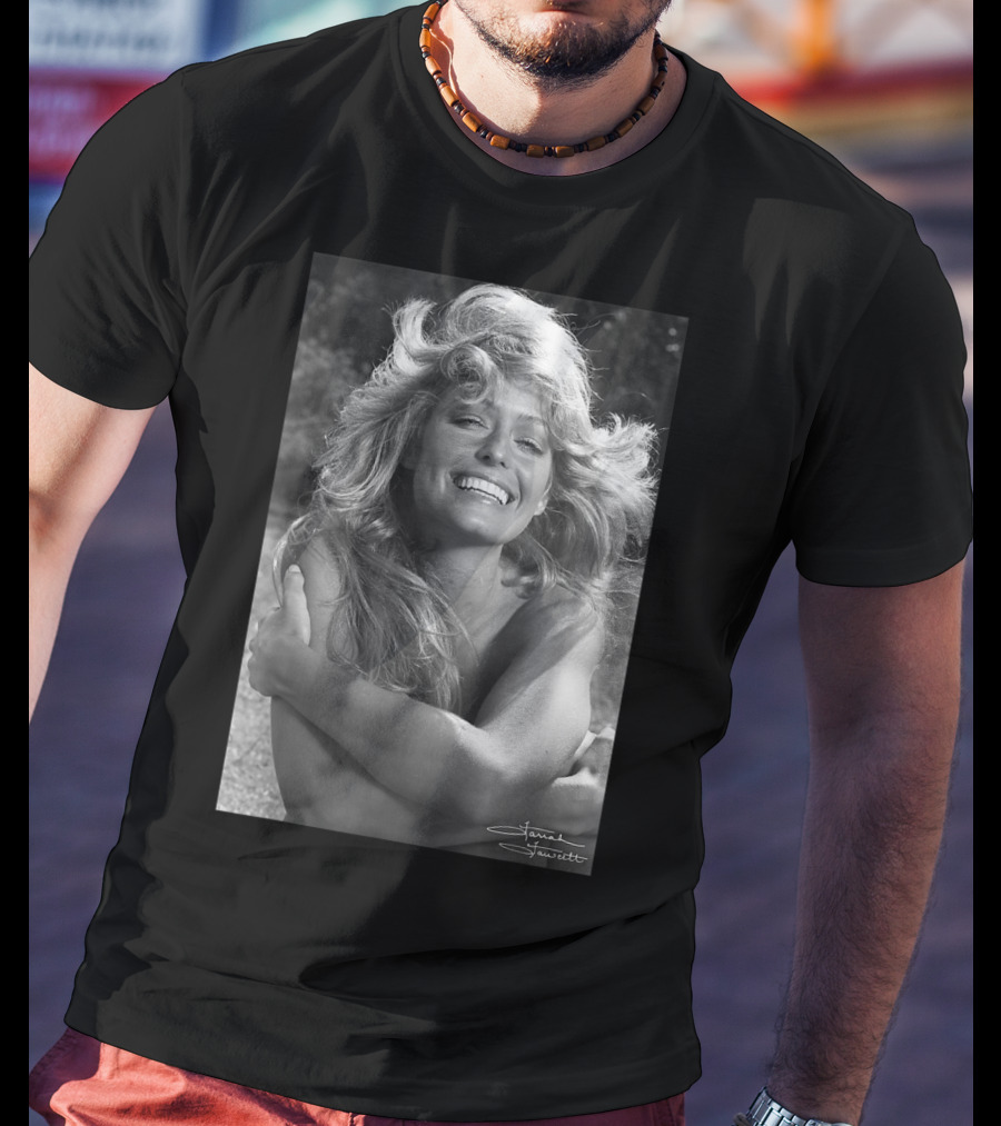 Mens Farrah Fawcett Signature Black And White Close Up T-Shirt