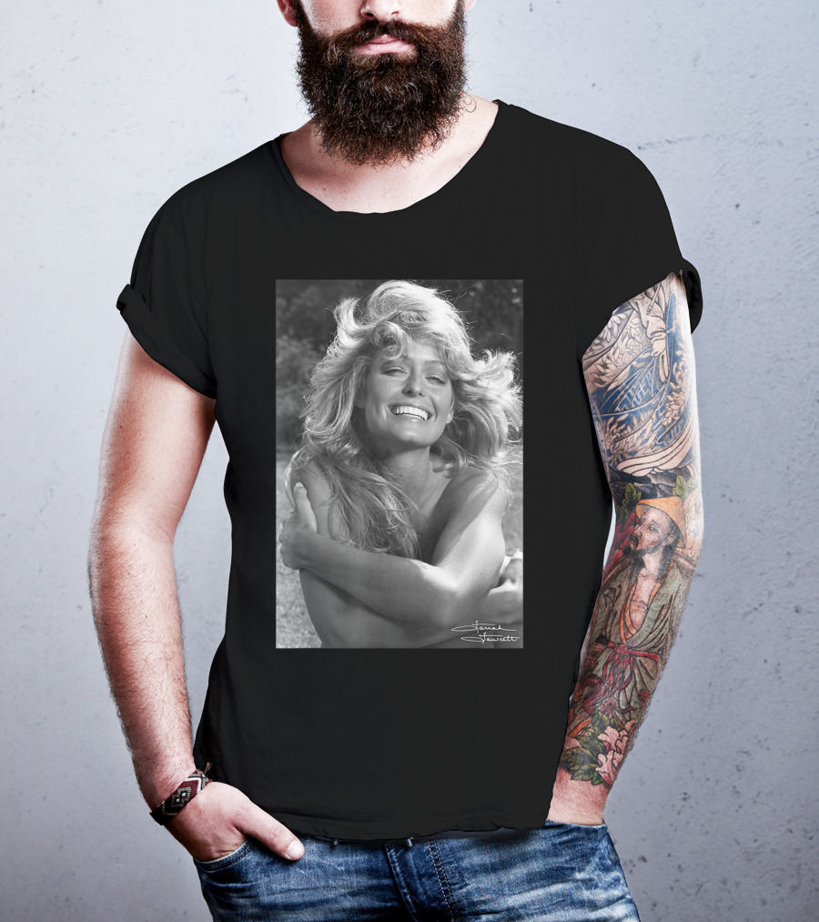 Mens Farrah Fawcett Signature Black And White Close Up T-Shirt