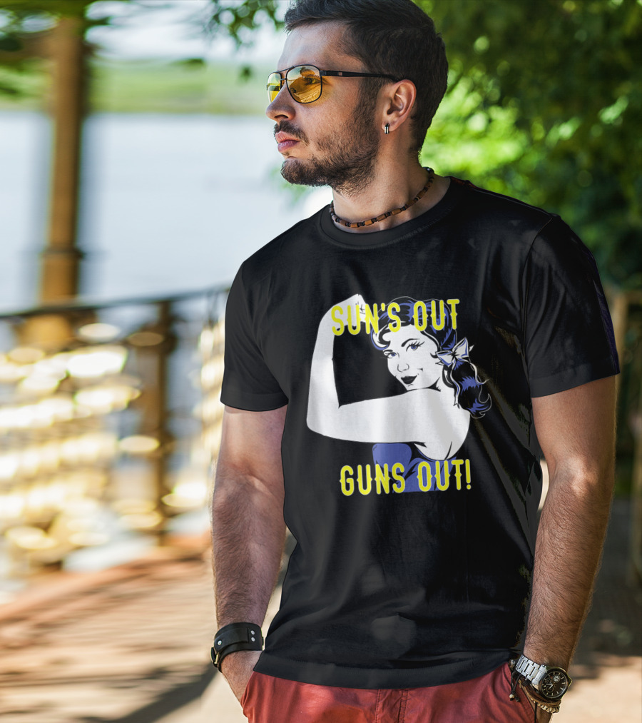 Sun's Out Guns Out Iconic Rosie The Riveter Motif T-Shirt
