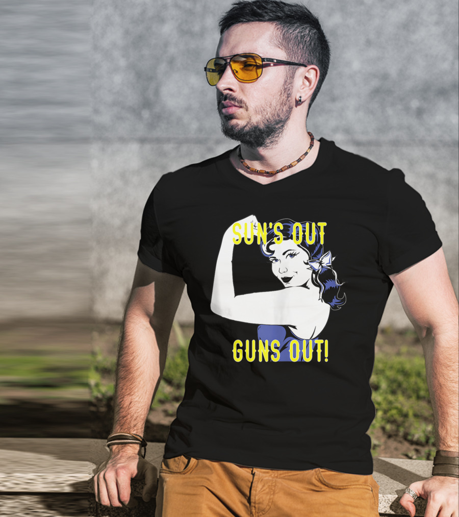 Sun's Out Guns Out Iconic Rosie The Riveter Motif T-Shirt