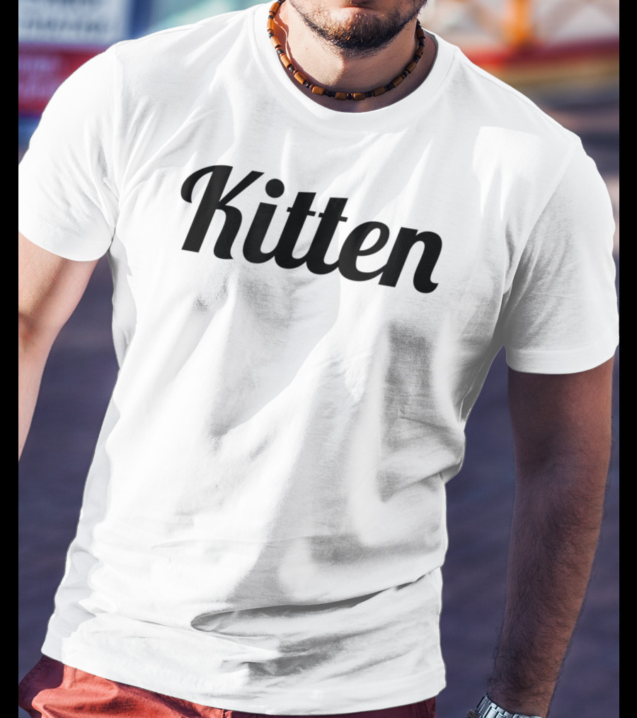 Kitten Curved Script Black On Black Minimalist T-Shirt