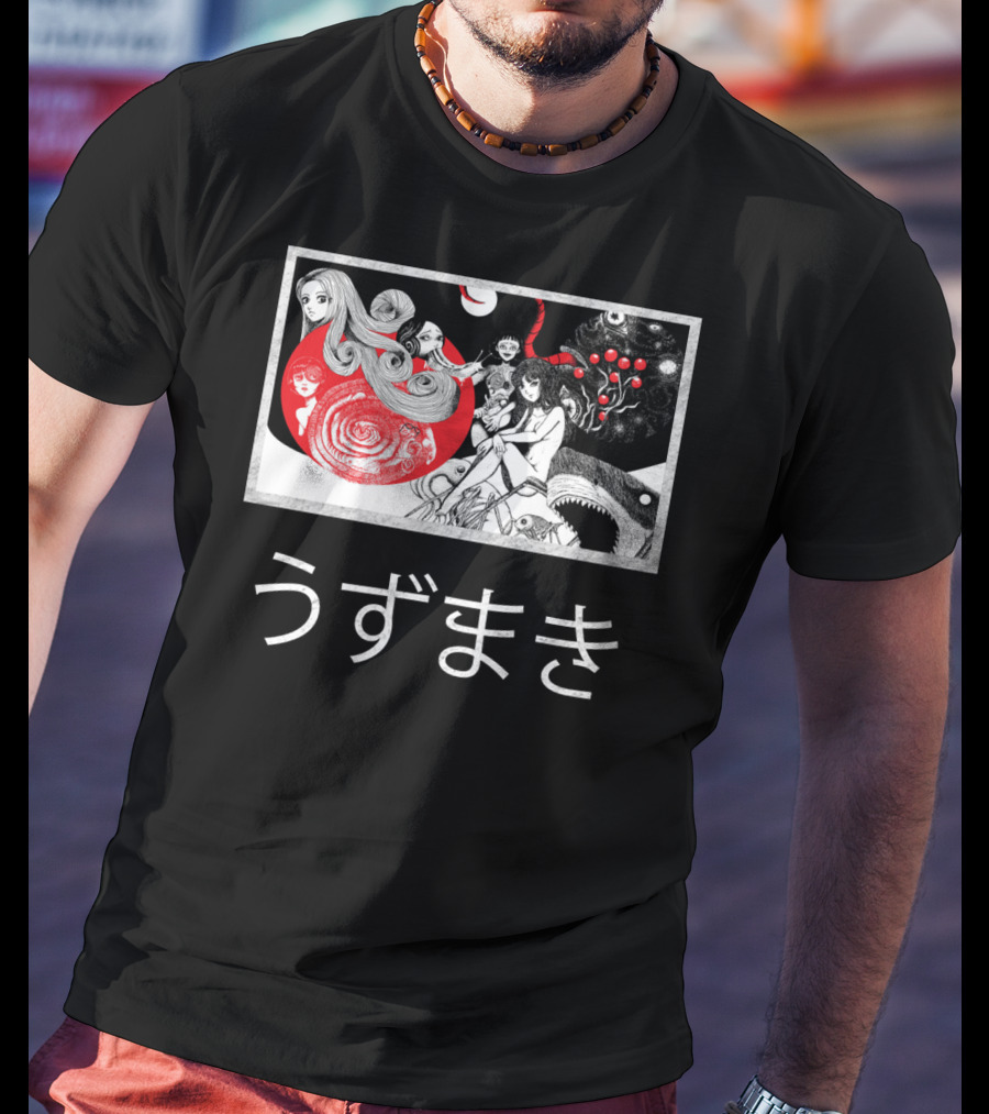 Uzumaki Japanese Horror Surreal Spiral Art With Monsters And Characters T-Shirt