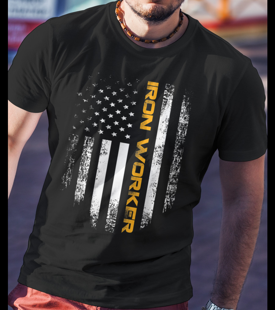 Vintage American USA Flag Iron Worker T-Shirt