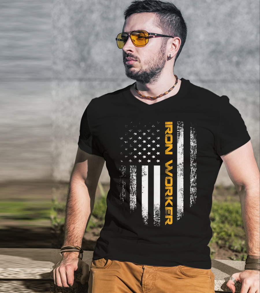 Vintage American USA Flag Iron Worker T-Shirt