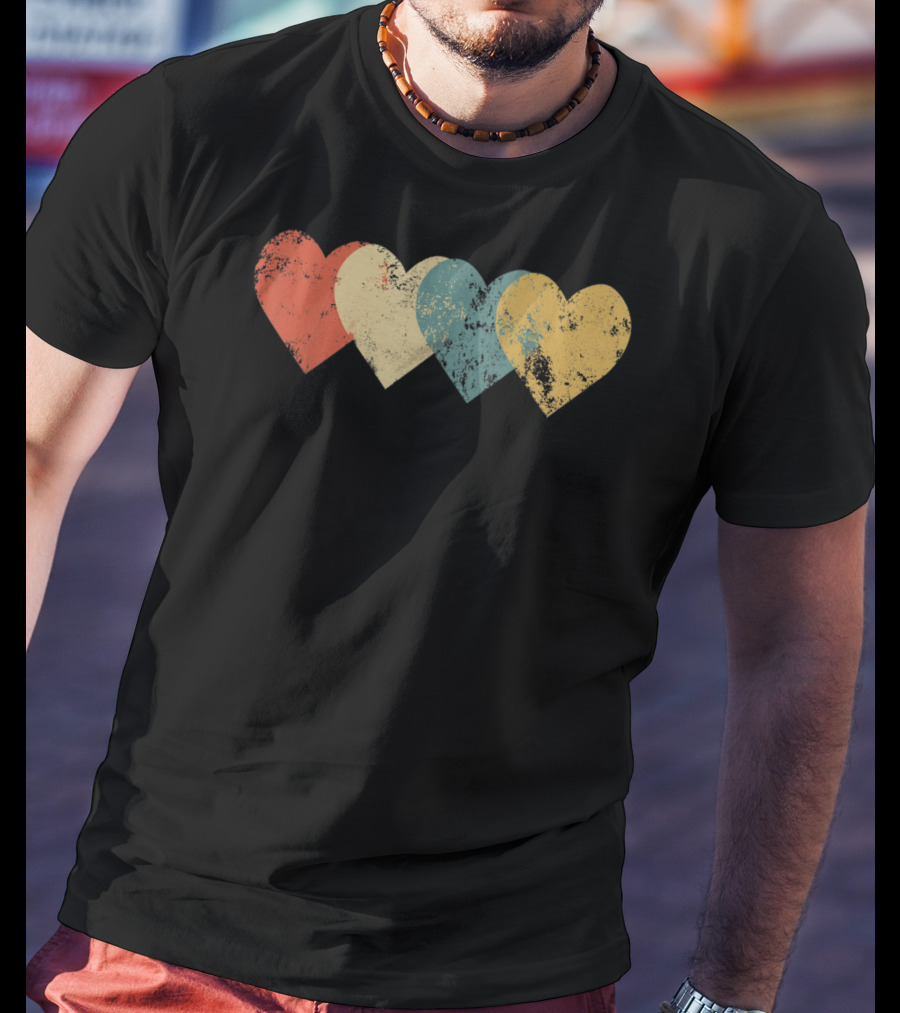 Vintage Hearts Cool Valentines Day Distressed Multicolor T-Shirt