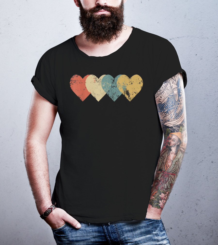 Vintage Hearts Cool Valentines Day Distressed Multicolor T-Shirt