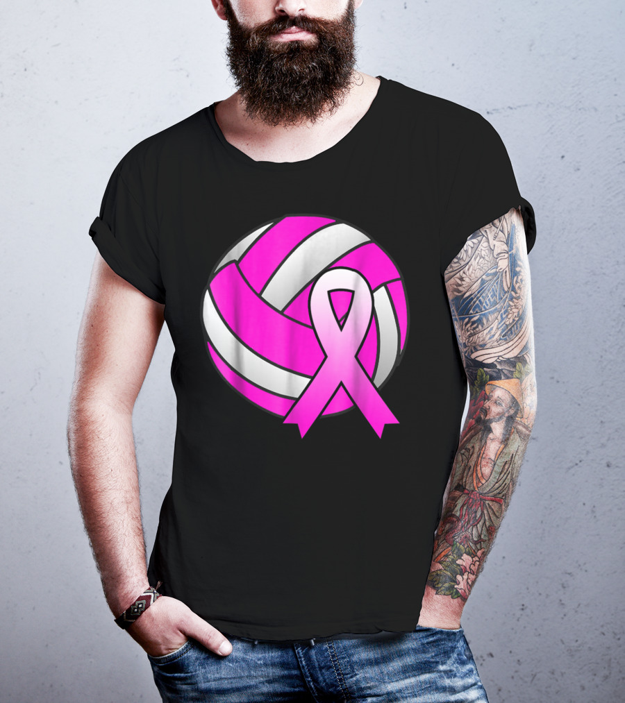 Volleyball Pink Ribbon Breast Cancer Awareness Symbol On Ball T-Shirt