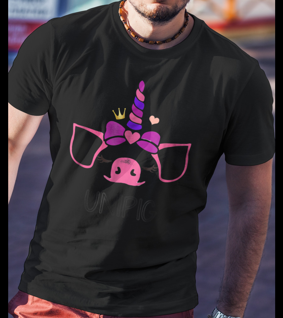 Unipig Unicorn Pig Crown And Bow Love For Pig Lovers T-Shirt