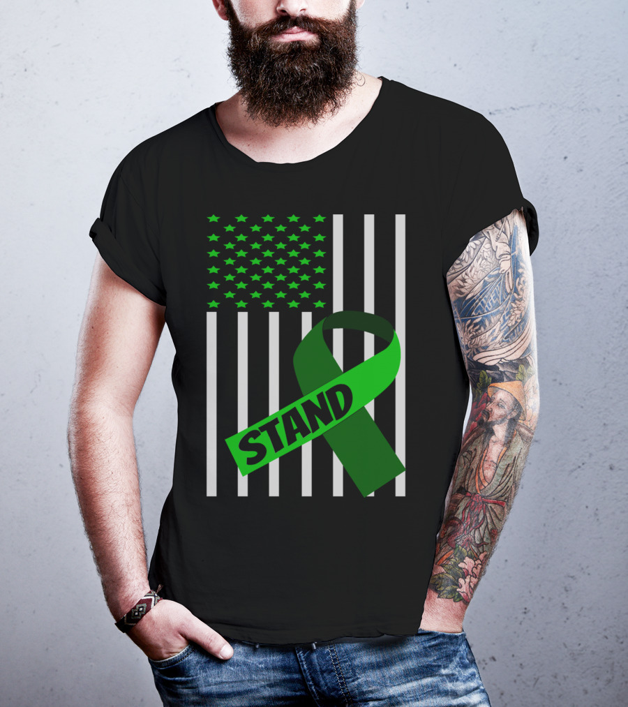 USA Flag Green Ribbon Stand Kidney Disease Awareness T-Shirt