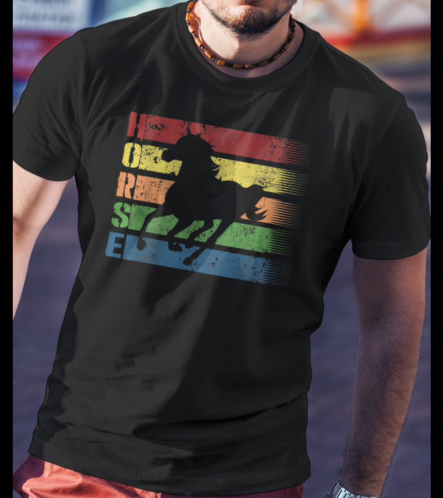 Funny Horse Silhouette With Retro Stripes T-Shirt