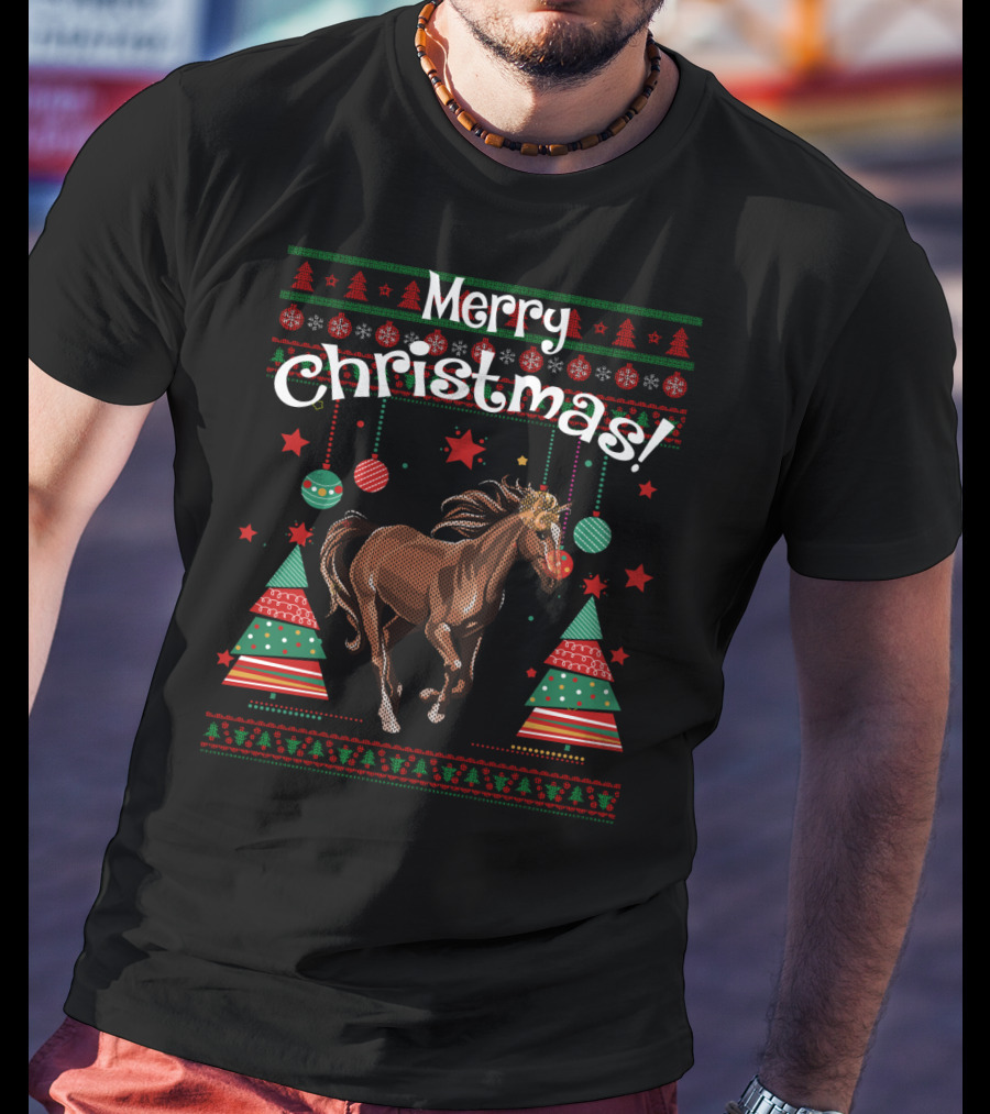 Merry Christmas Funny Horse Holiday Festive Ornaments T-Shirt