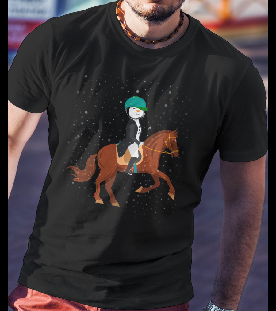Funny Snowman Horse Riding In Winter Wonderland T-Shirt