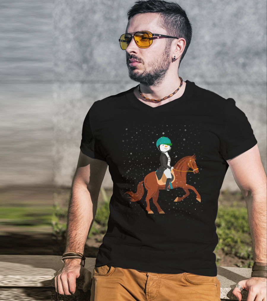 Funny Snowman Horse Riding In Winter Wonderland T-Shirt