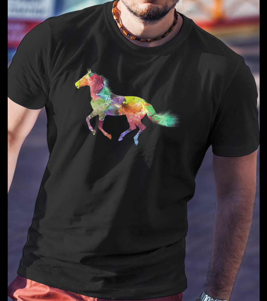 Galloping Colorful Horse Painting Horseback Riding T-Shirt