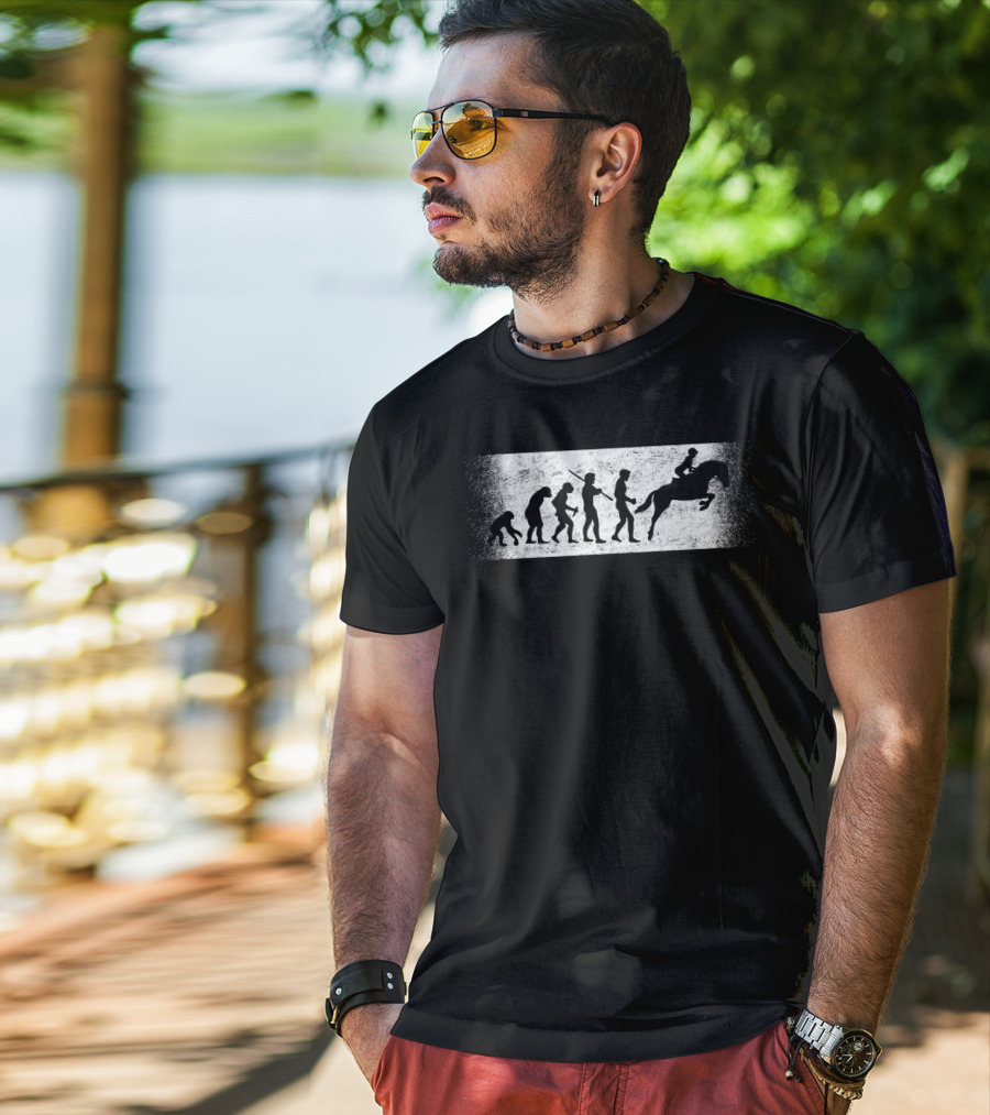 Funny Horse Riding Evolution Ofman Silhouette Progression T-Shirt