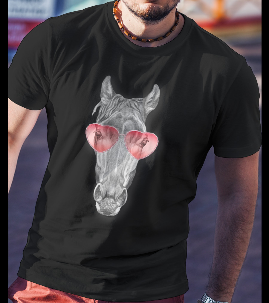Funny Horse With Heart-Shaped Glasses T-Shirt