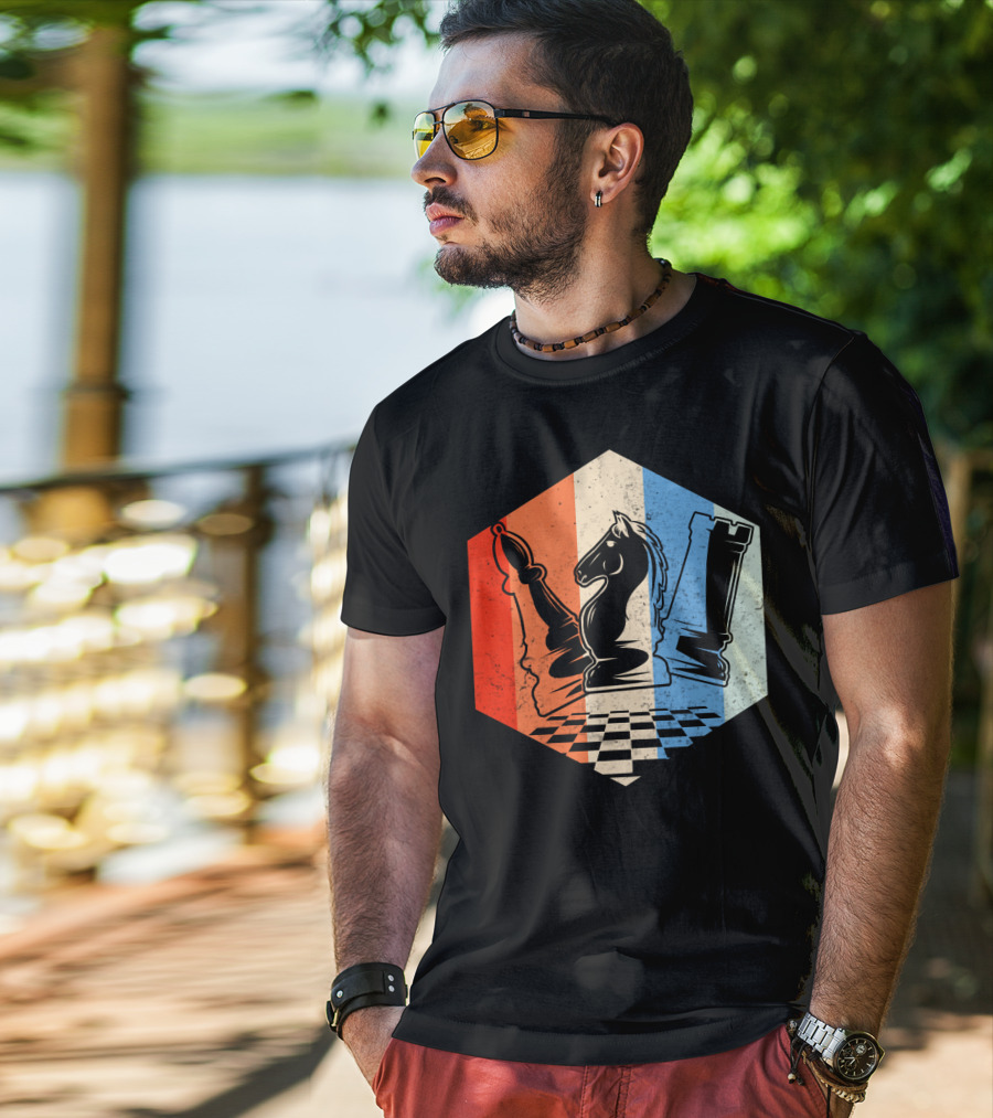 Funny Bishop Horse Rook Chess QD Retro Chessboard T-Shirt