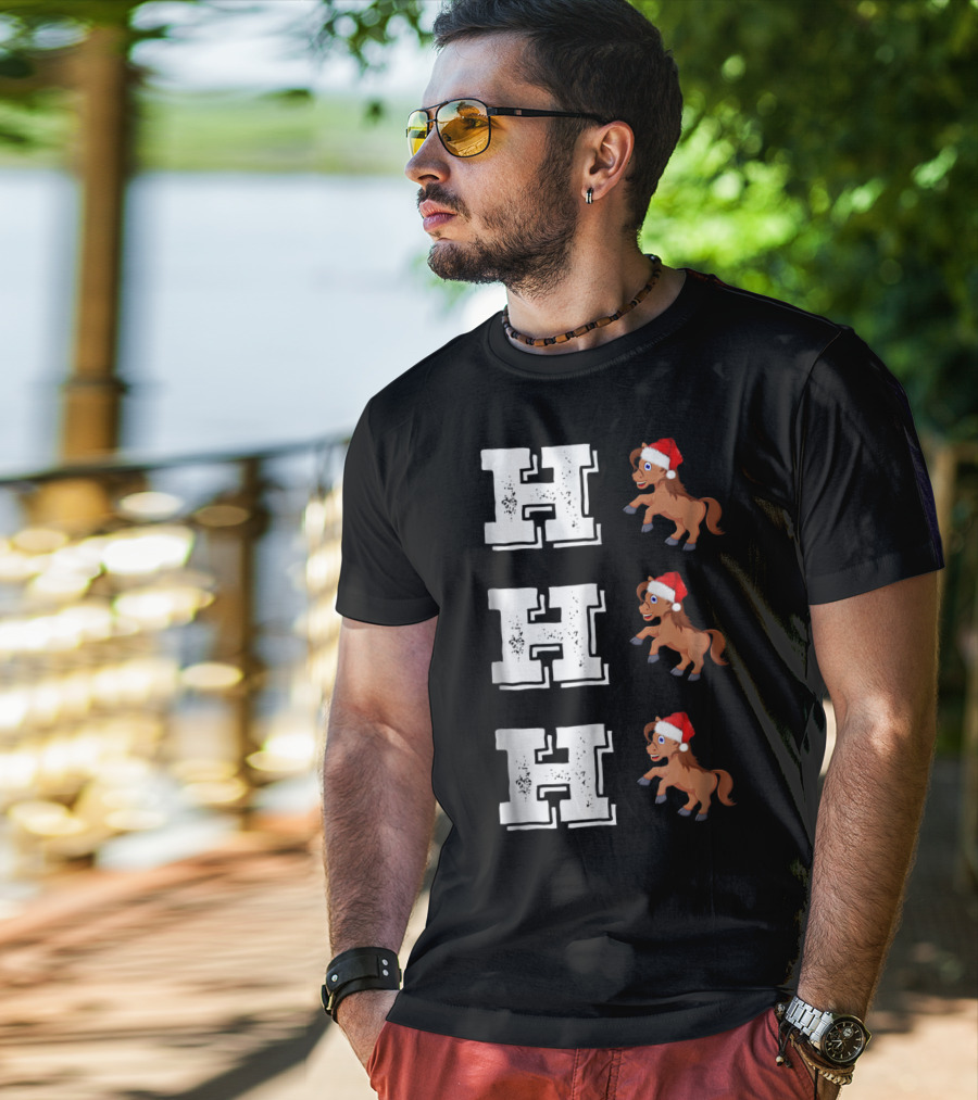 Ho Ho Ho Funny Xmas Horse Lover Santa Hat T-Shirt