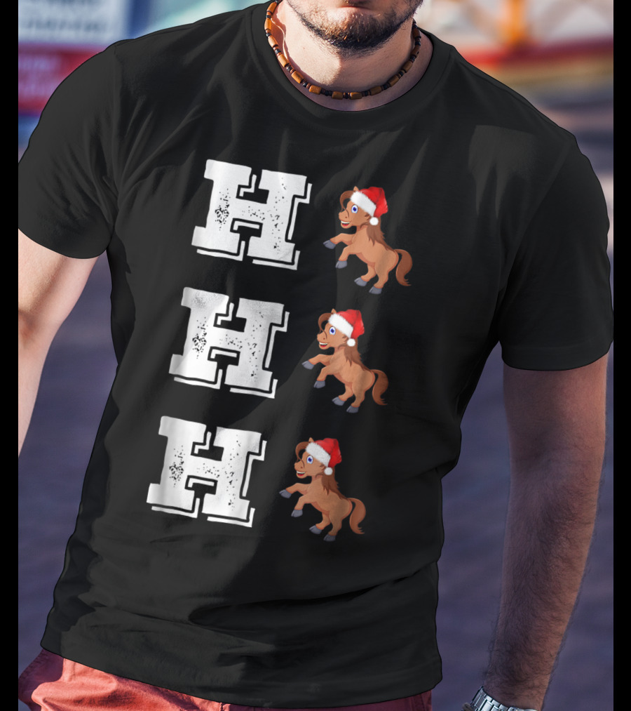 Ho Ho Ho Funny Xmas Horse Lover Santa Hat T-Shirt