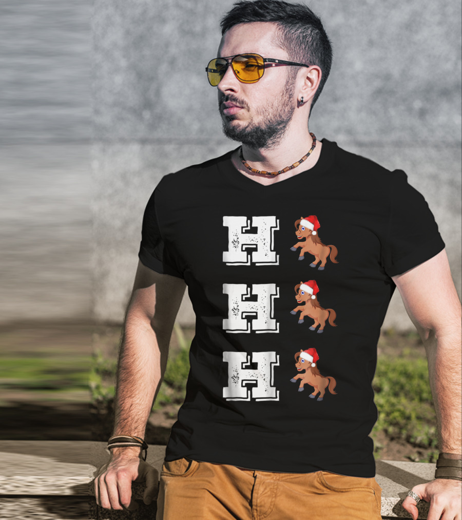 Ho Ho Ho Funny Xmas Horse Lover Santa Hat T-Shirt