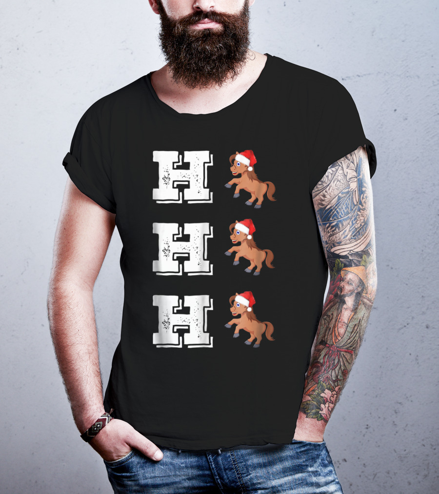 Ho Ho Ho Funny Xmas Horse Lover Santa Hat T-Shirt