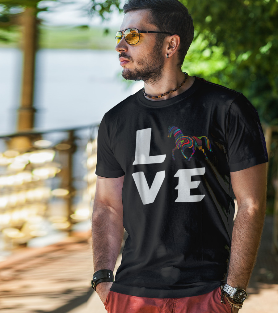 LOVE Girls Love Horses Colorful Horse T-Shirt