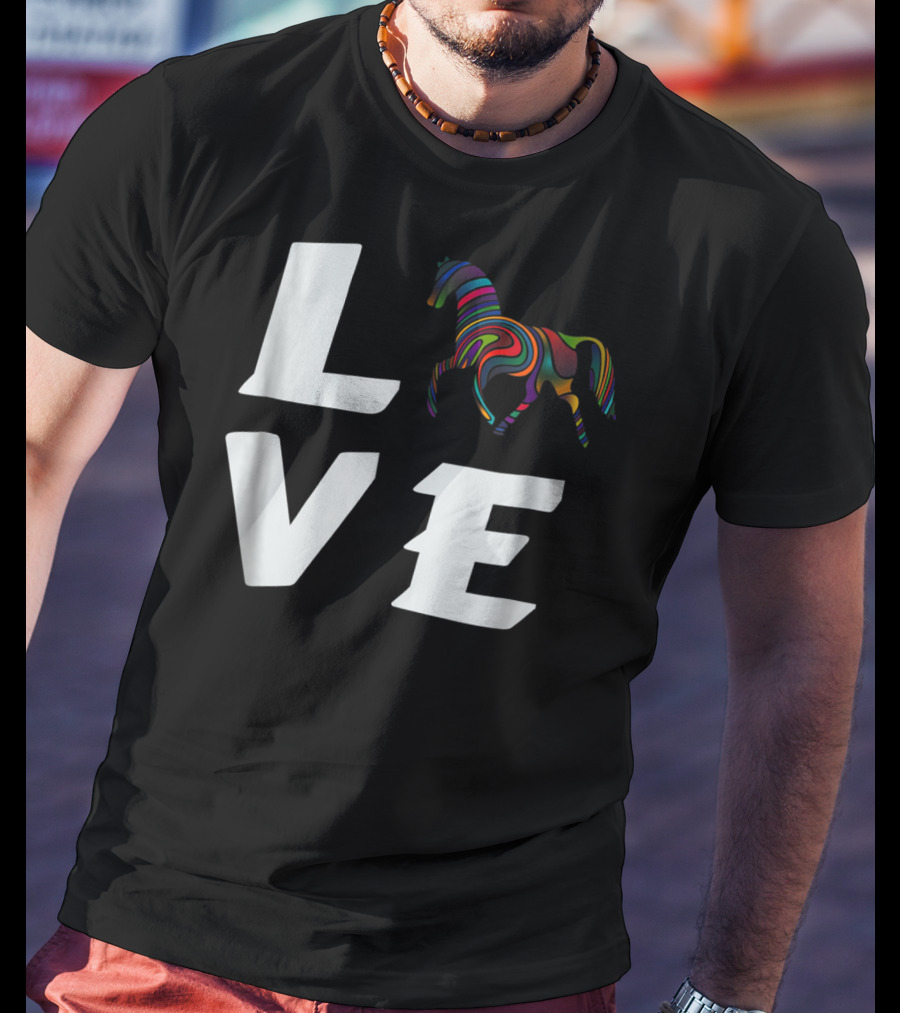 LOVE Girls Love Horses Colorful Horse T-Shirt