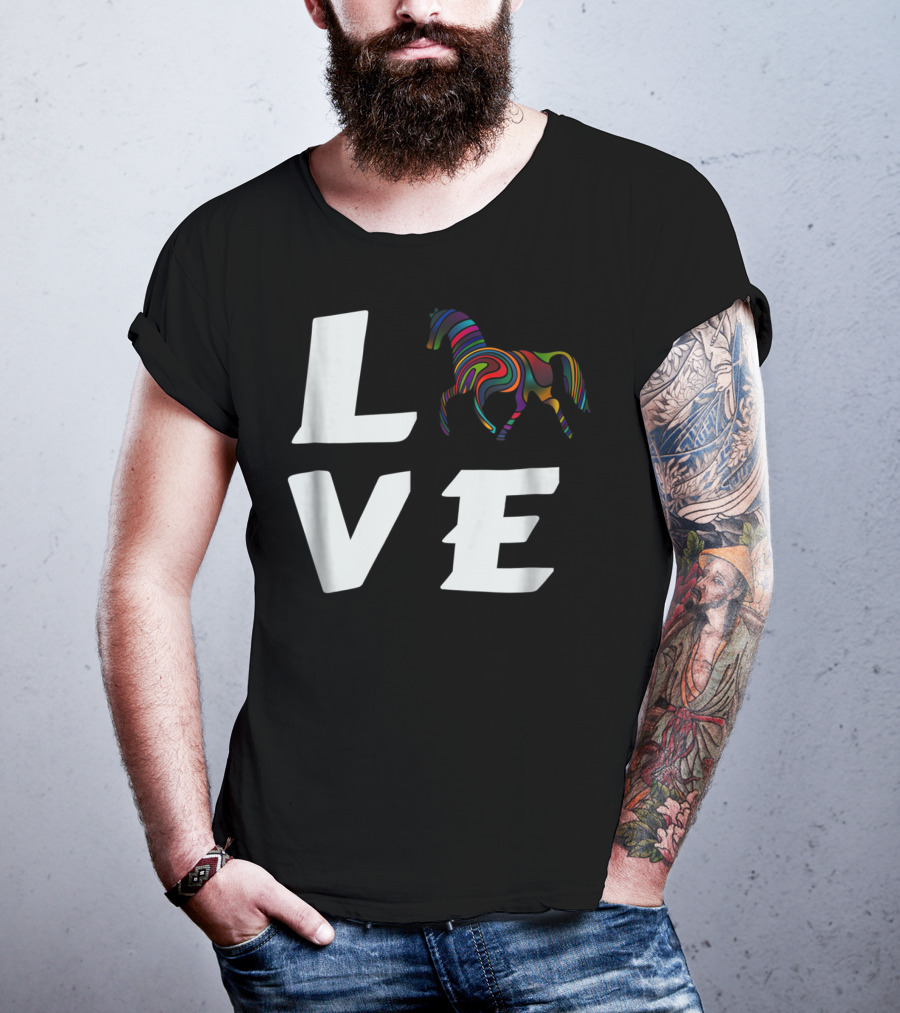LOVE Girls Love Horses Colorful Horse T-Shirt