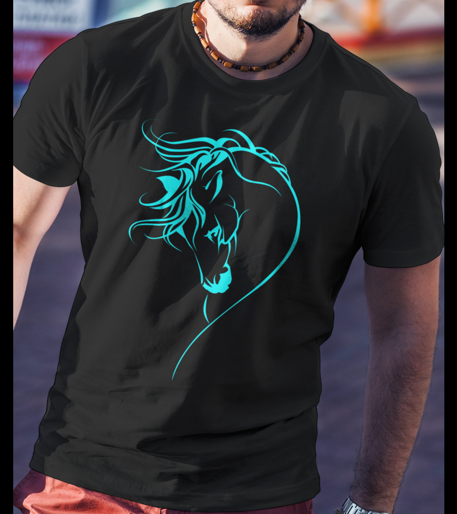 Glowing Horse Beautiful Horses Blue Neon T-Shirt