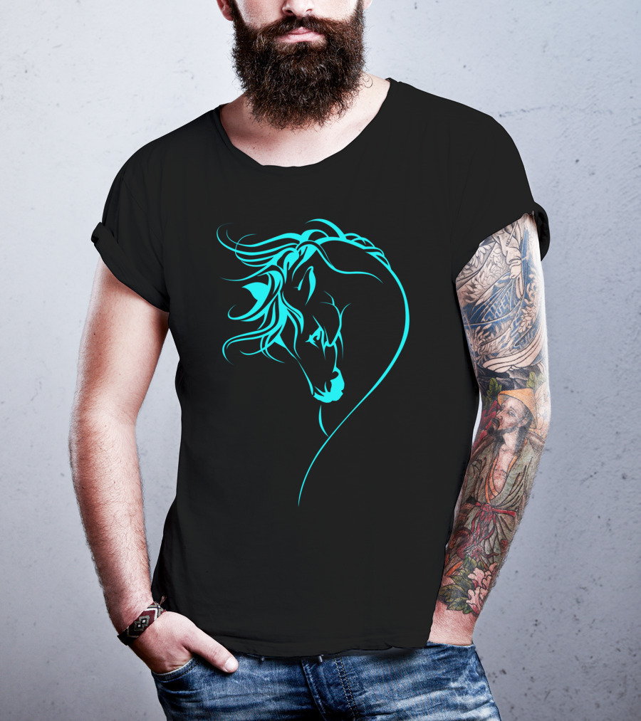 Glowing Horse Beautiful Horses Blue Neon T-Shirt