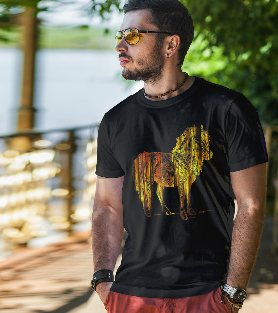 Golden Sparkling Horse Illuminated Elegance T-Shirt