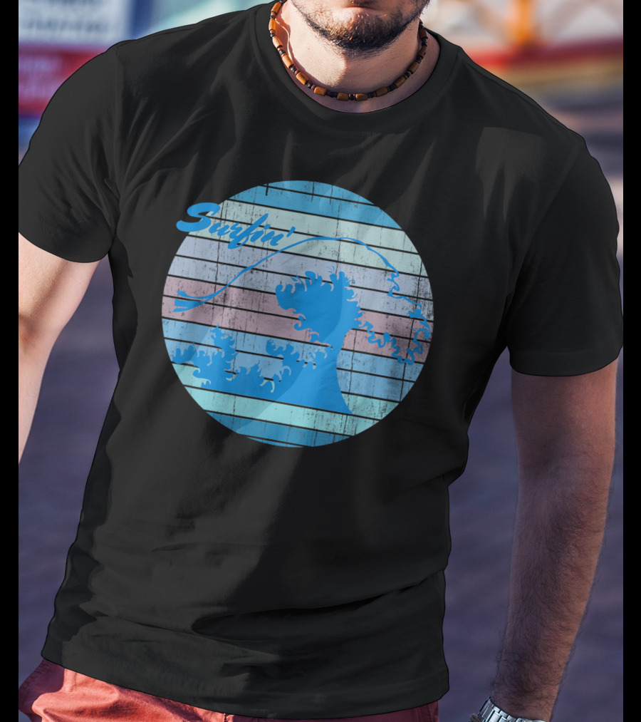 Surfin' Classic Surfing Waves Ocean Stripes T-Shirt