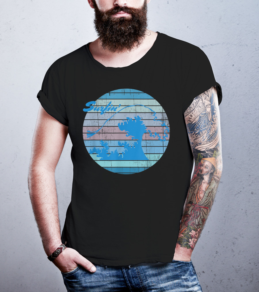 Surfin' Classic Surfing Waves Ocean Stripes T-Shirt