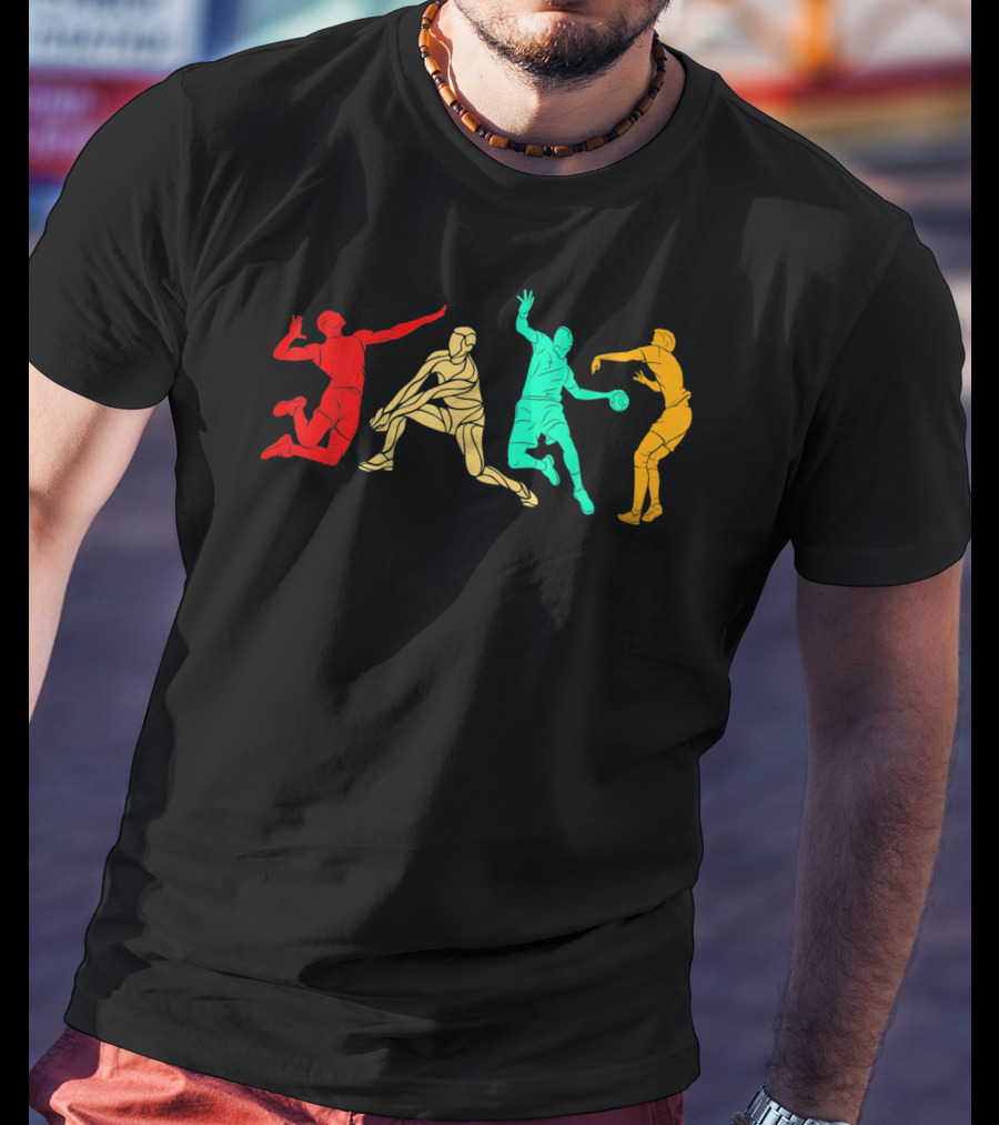 Colorful Vintage Volleyball Players In Action T-Shirt