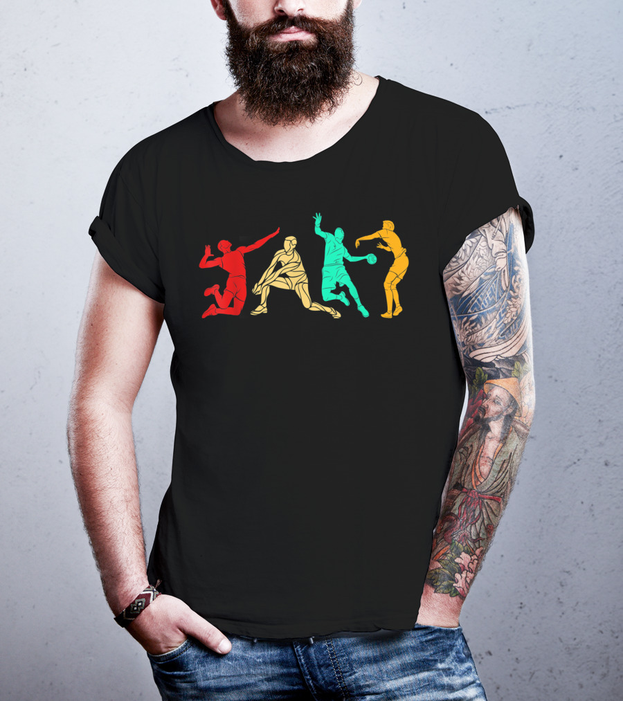 Colorful Vintage Volleyball Players In Action T-Shirt