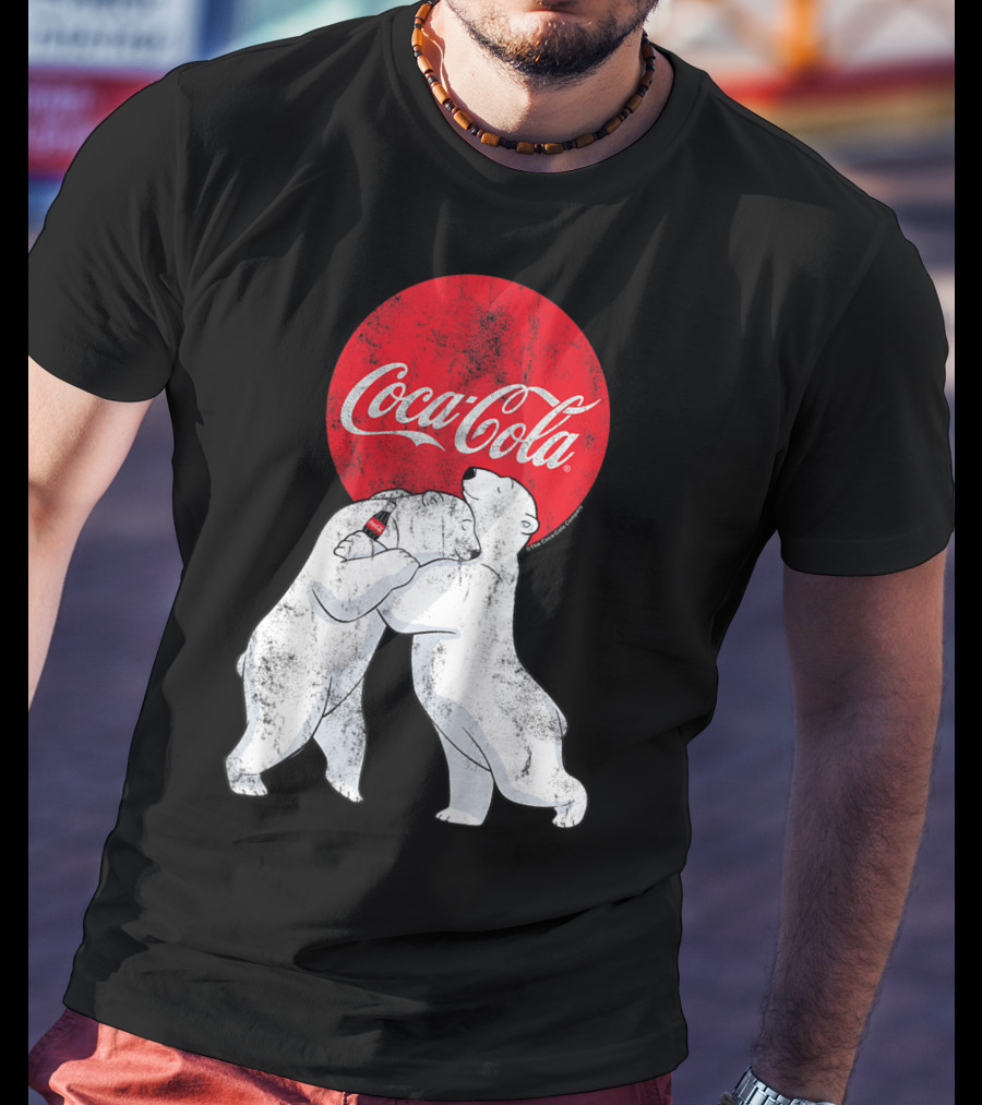 Coca-Cola Christmas Polar Bears Hugging With Red Circle Classic BL T-Shirt