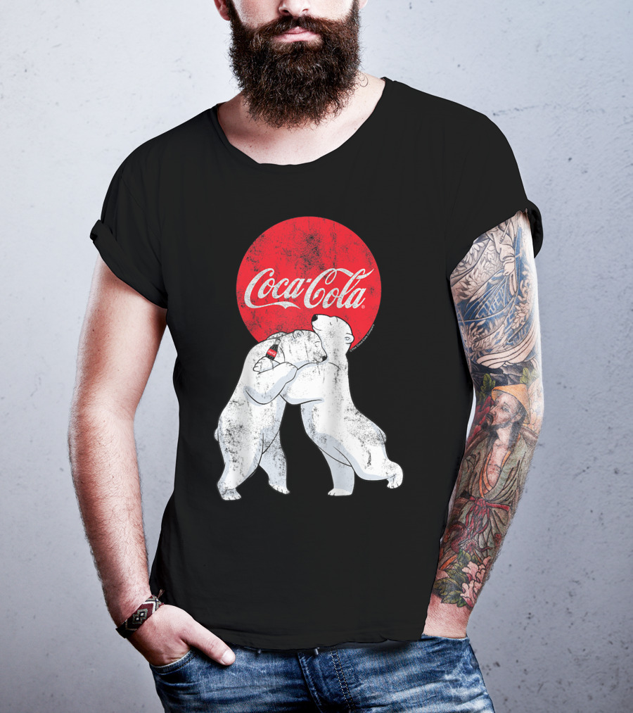 Coca-Cola Christmas Polar Bears Hugging With Red Circle Classic BL T-Shirt