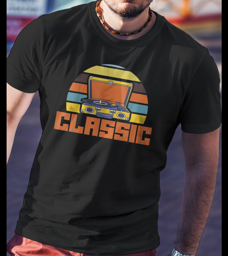 Classic Cool Turntable Vinyl Music Lifestyle Retro Strip T-Shirt