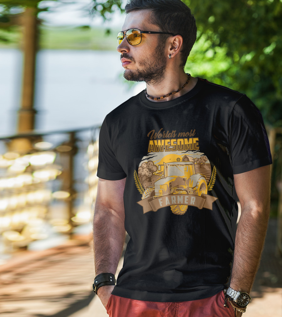 World's Most Awesome Farmer Tractor Wheat Field Scene T-Shirt