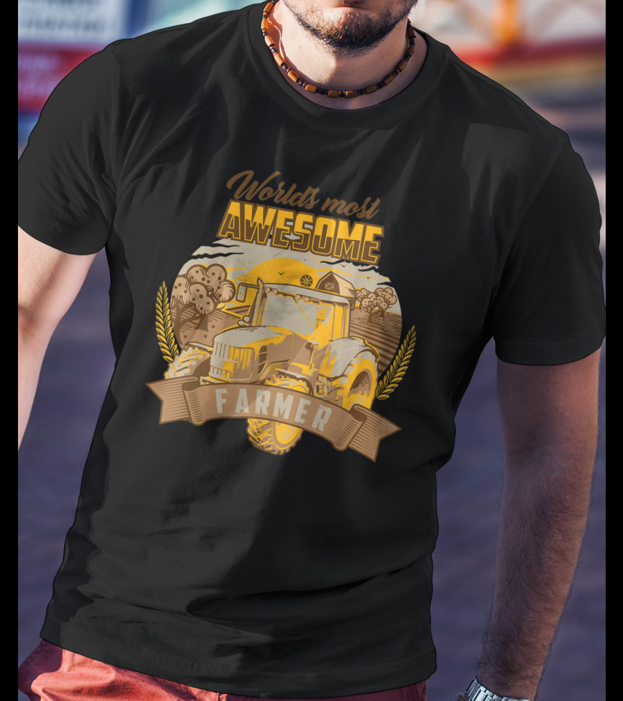 World's Most Awesome Farmer Tractor Wheat Field Scene T-Shirt