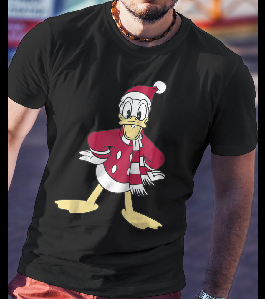 Disney Donald Duck Christmas Classic Portrait Santa Suit And Scarf T-Shirt