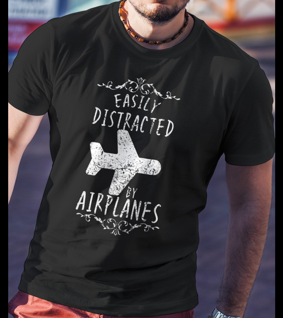 Easily Distracted By Airplanes Pilot Humor F1 T-Shirt