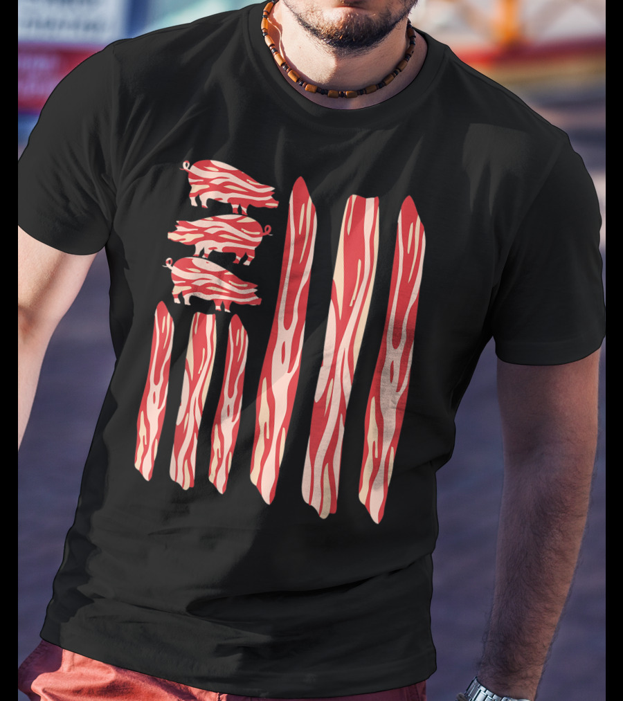 Funny Vintage Bacon Flag With Pig T-Shirt