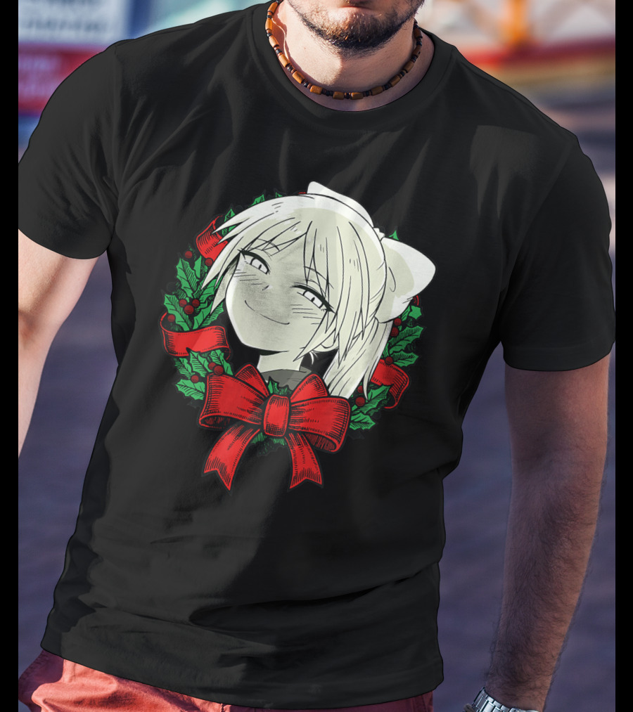 Manga Merry Christmas Wreath Funny Classic Happy College T-Shirt