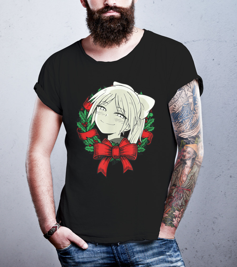 Manga Merry Christmas Wreath Funny Classic Happy College T-Shirt