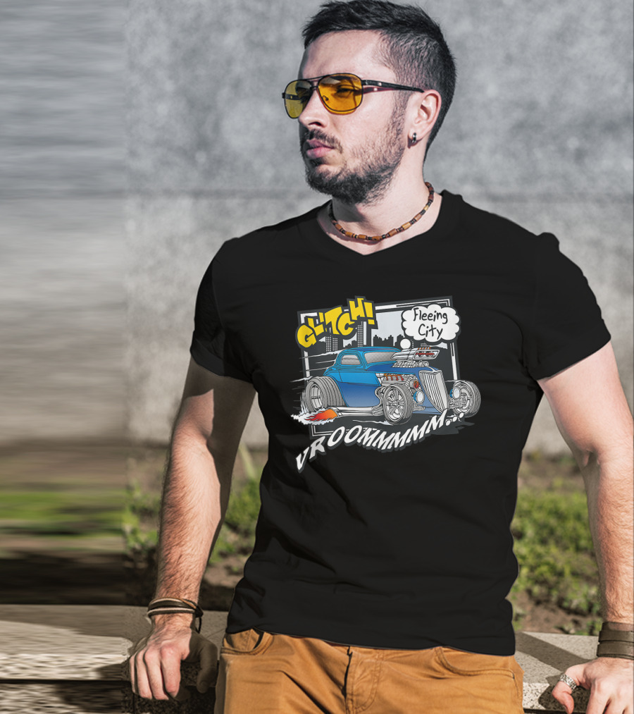 Vroom Glitch Fleeing City Classic Car 365 Funny Cute Top T-Shirt